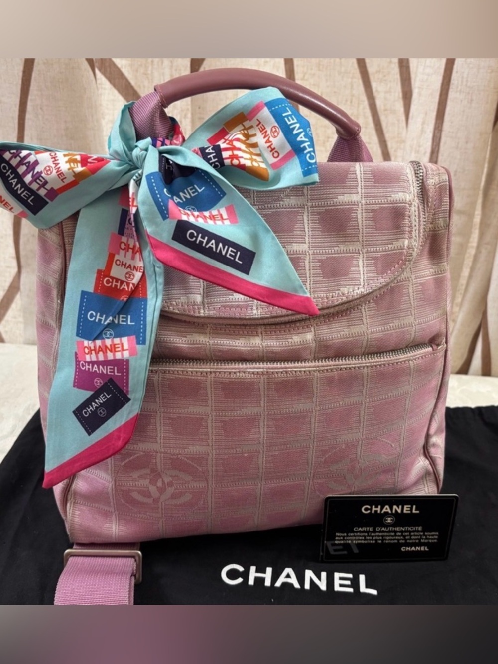 CHANEL Pink Quilted Logo Nylon Backpack - Picture 2 of 13